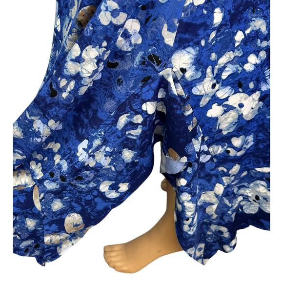 Susan Graver Printed Liquid Knit Hi-Low Hem Dress Blue Floral Size 2X Sleeveless - Picture 7 of 10